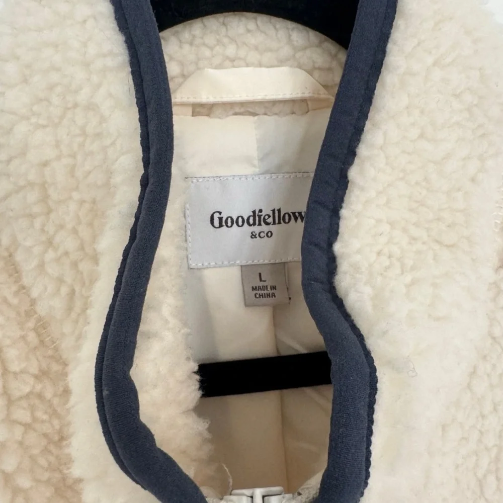NEW Goodfellow & Co men’s beige full zip warm Sherpa sweater jacket coat large - Picture 5 of 5